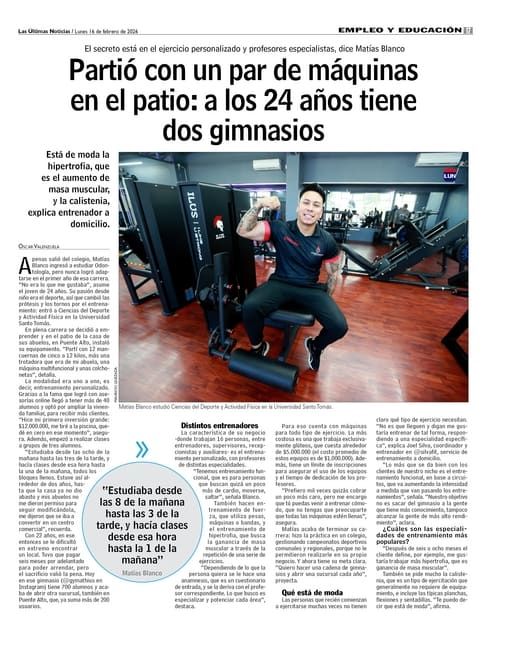 Partió con un par de máquinas en el patio: a los 24 años tiene dos gimnasios